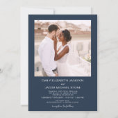 ネイビーブルーミニマリスト写真QRコードホワイト結婚ズ 招待状 (裏面)