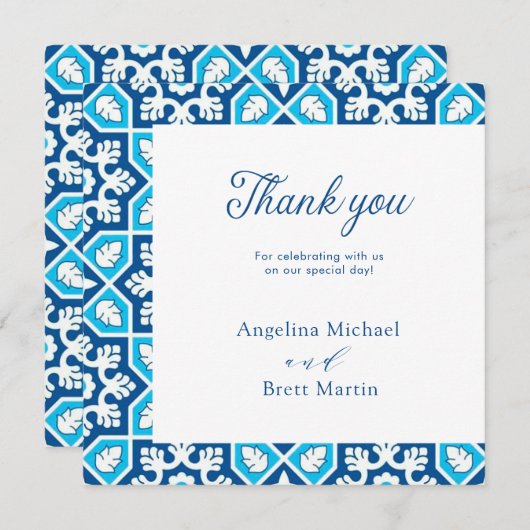 ネイビーブルーミニマルエレガントリストフラットサンキューカード (正面/裏面)