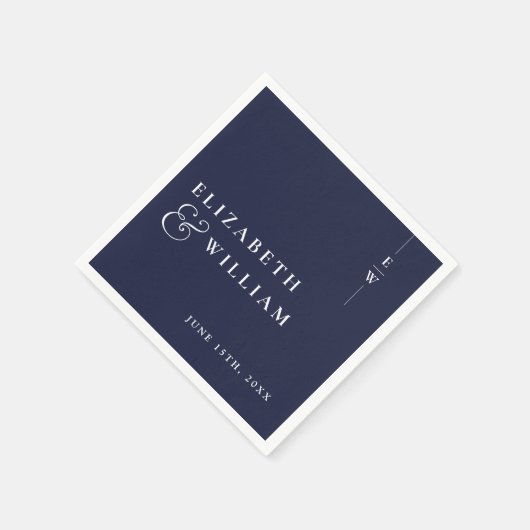 ネイビーブルーミニマルエレガントリストモノグラ結婚ム スタンダードカクテルナプキン (角)