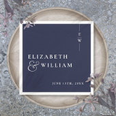 ネイビーブルーミニマルエレガントリストモノグラ結婚ム スタンダードカクテルナプキン