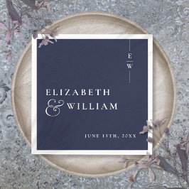 ネイビーブルーミニマルエレガントリストモノグラ結婚ム スタンダードカクテルナプキン