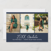 ネイビーブルーミニマルフォトコラージュ卒業党 招待状 (正面)
