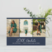 ネイビーブルーミニマルフォトコラージュ卒業党 招待状 (スタンド正面)