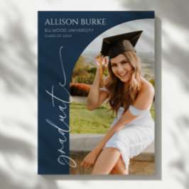 ネイビーブルーミニマルミニマリスト写真アーチ卒業 案内状