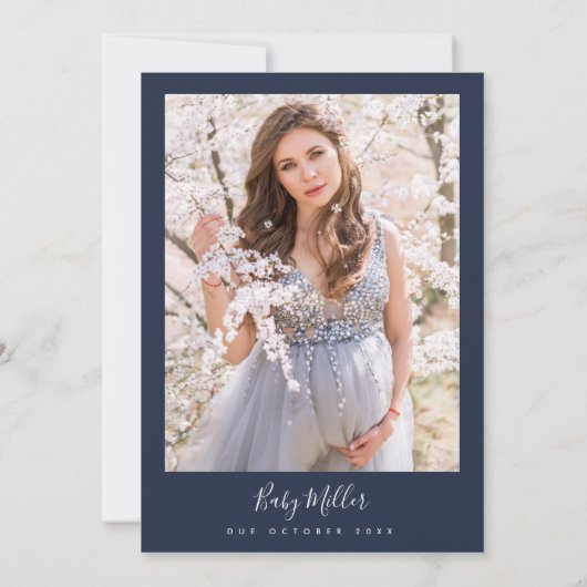 ネイビーブルーミニマルモダンリストボホベイビーシャワー 招待状 (裏面)