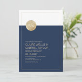 ネイビーブルーミニマルモダン結婚式招待状 招待状 (スタンド正面)
