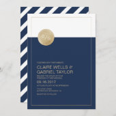 ネイビーブルーミニマルモダン結婚式招待状 招待状 (正面/裏面)