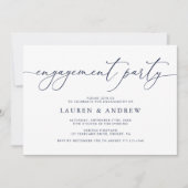 ネイビーブルーミニマル婚約パーティ招待状 招待状 (正面)