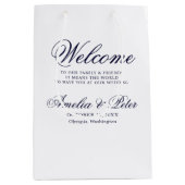 ネイビーブルーミニマル結婚ズ・ウェルカム ミディアムペーパーバッグ (正面)