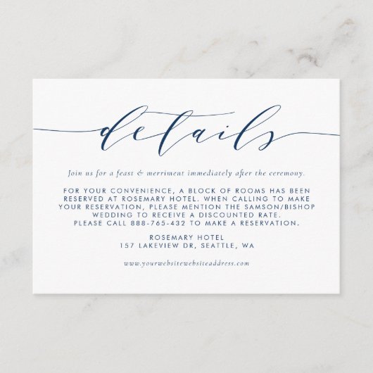 ネイビーブルーミニマル結婚ラリスト詳細 エンクロージャーカード (正面)