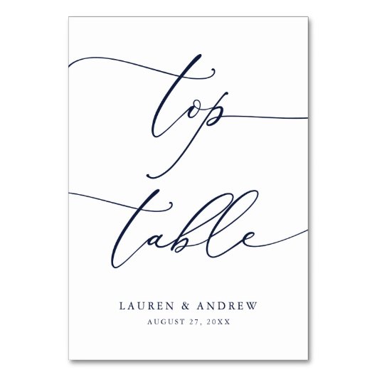 ネイビーブルーミニマル結婚リストのトップテーブカスタムル テーブルナンバー (正面)