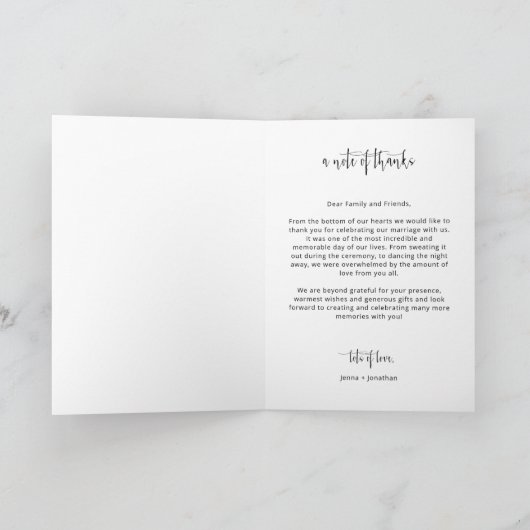 ネイビーブルーミニマル結婚リストスクリプトの写真を折り畳み サンキューカード (内部)