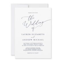 ネイビーブルーミニマル結婚式招待状