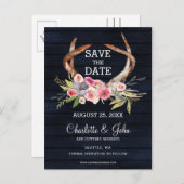 ネイビーブルーミング〔雄ジカの〕枝角カントリーシ結婚ック 案内ポストカード (正面/裏面)