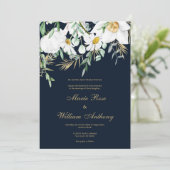 ネイビーブルーミントホワイト金ゴールドデイジー結婚フローラ 招待状 (スタンド正面)