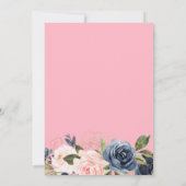 ネイビーブルームのピンクの花と幾何学的な結婚式のデザイン 招待状 (裏面)