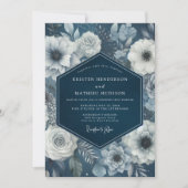 ネイビーブルームのムーディーな結婚式 招待状 (正面)