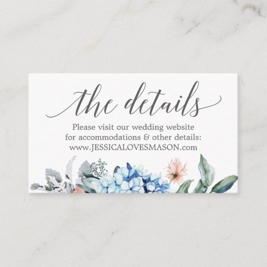 ネイビーブルームの結婚式ウェブサイト挿入カード エンクロージャーカード (正面)