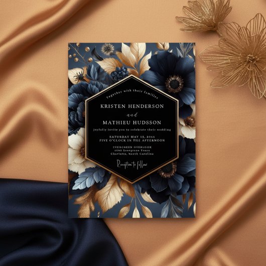 ネイビーブルームウェディング 招待状