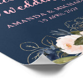 ネイビーブルームピンクの結婚式ウェルカムサイン ポスター (角)