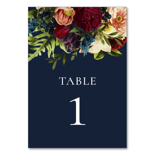 ネイビーブルームーディーズフローラバーグンディ結婚ズ テーブルナンバー (正面)