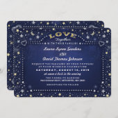 ネイビーブルームーンスターズと家族招待状 招待状 (正面/裏面)