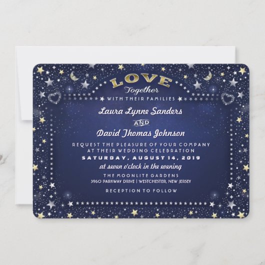 ネイビーブルームーンスターズと家族招待状 招待状 (正面)
