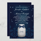 ネイビーブルーメイソンジャーと蛍結婚光灯 招待状 (正面/裏面)