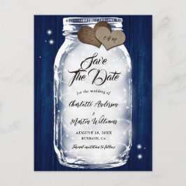 ネイビーブルーメイソンジャールウッドストリングライツ結婚ズ 案内ポストカード