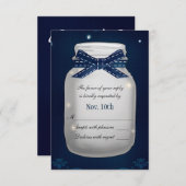 ネイビーブルーメイソンジャー、ホタル付きRSVPカード 出欠カード (正面/裏面)
