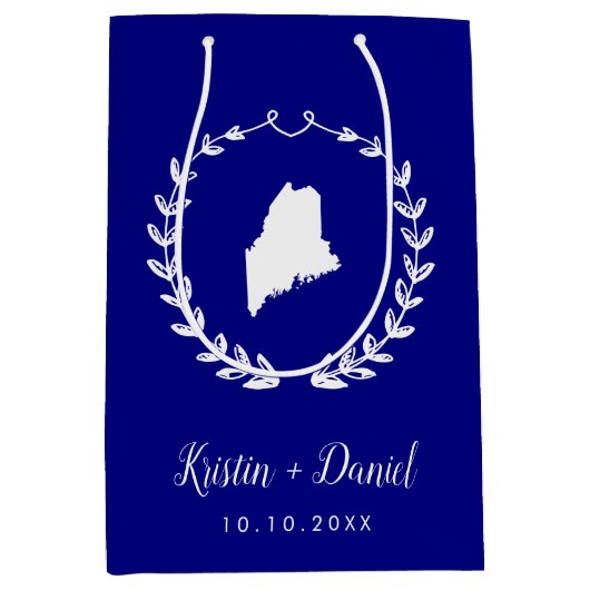 ネイビーブルーメインマップズウェ結婚ルカムスワッグ ミディアムペーパーバッグ (正面)