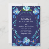 ネイビーブルーメキシコフローラ結婚フィエスタ 招待状 (正面)