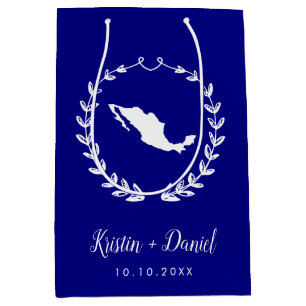 ネイビーブルーメキシコ結婚地図の歓迎スワッグ ミディアムペーパーバッグ