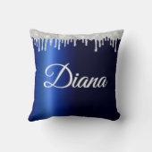 ネイビーブルーメタリックシルバースパークルパーソナライズされた クッション (裏面)