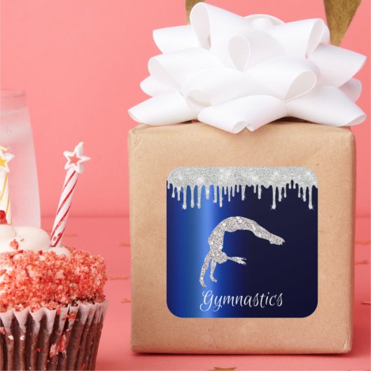 ネイビーブルーメタリックシルバースパークル体操 スクエアシール (パーティー)