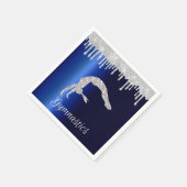 ネイビーブルーメタリックシルバースパークル体操 スタンダードカクテルナプキン (角)