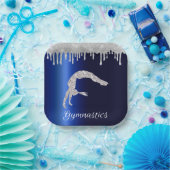 ネイビーブルーメタリックシルバースパークル体操 ペーパープレート (パーティー)