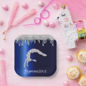 ネイビーブルーメタリックシルバースパークル体操 ペーパープレート (パーティー)