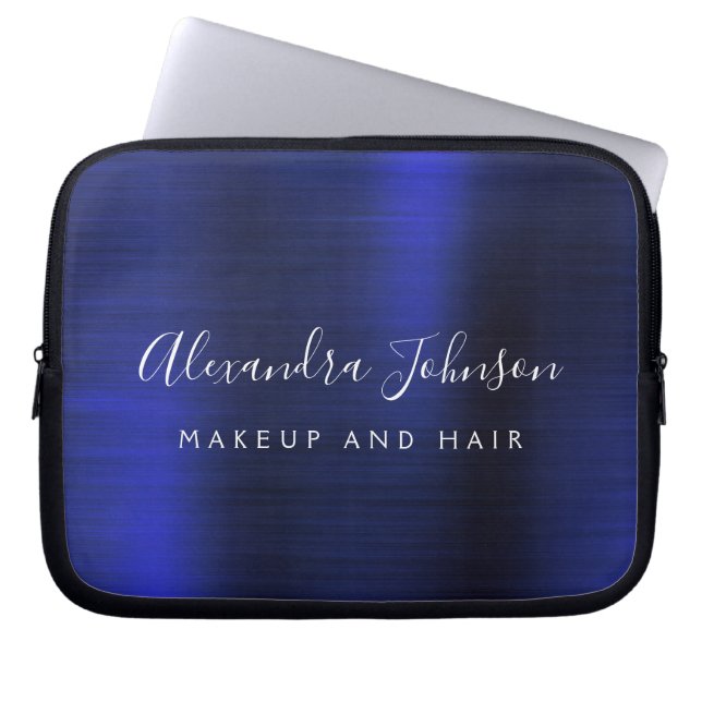 ネイビーブルーメタリックモノグラムビジネスプロフェッショナル ラップトップスリーブ (正面)