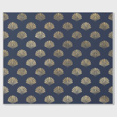 ネイビーブルーメタリック金ゴールドシーシェルマーメイド ラッピングペーパー (フラット)