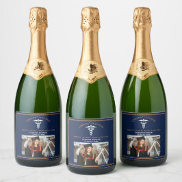 ネイビーブルーメディカルスクールフォト卒業パーティー スパークリングワインラベル