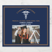 ネイビーブルーメディカルスクールフォト卒業パーティー スパークリングワインラベル (シングルラベル)