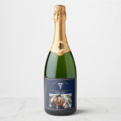 ネイビーブルーメディカルスクールフォト卒業パーティー スパークリングワインラベル (正面)