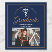 ネイビーブルーメディカルスクールフォト卒業パーティー ワインラベル (シングルラベル)