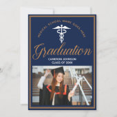 ネイビーブルーメディカルスクールフォト卒業パーティー 招待状 (正面)