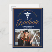 ネイビーブルーメディカルスクールフォト卒業パーティー 案内ポストカード (正面/裏面)