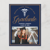 ネイビーブルーメディカルスクールフォト卒業パーティー 案内ポストカード (正面)