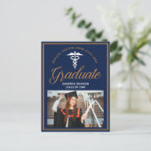 ネイビーブルーメディカルスクールフォト卒業パーティー 案内ポストカード (スタンド正面)