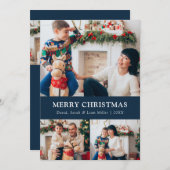 ネイビーブルーメリークリスマスフォトコラージュカード シーズンカード (正面/裏面)