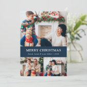 ネイビーブルーメリークリスマスフォトコラージュカード シーズンカード (スタンド正面)